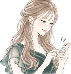 スマートフォンで申し込みをする女性のイラスト