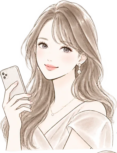 スマートフォンを手に微笑む女性のイラスト