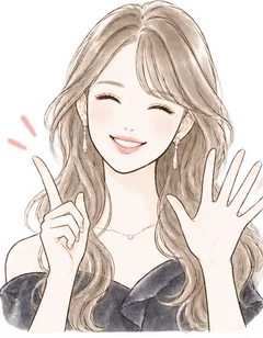 笑顔で手を広げて案内する女性のイラスト