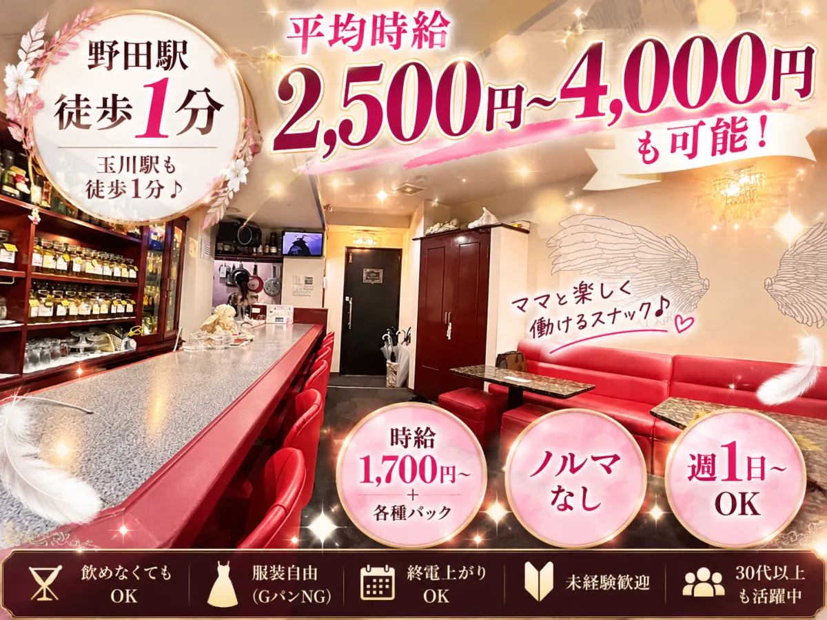 平均時給2500円～4000円以上も可能♪バック充実＆ノルマなし！野田駅徒歩1分のスナック